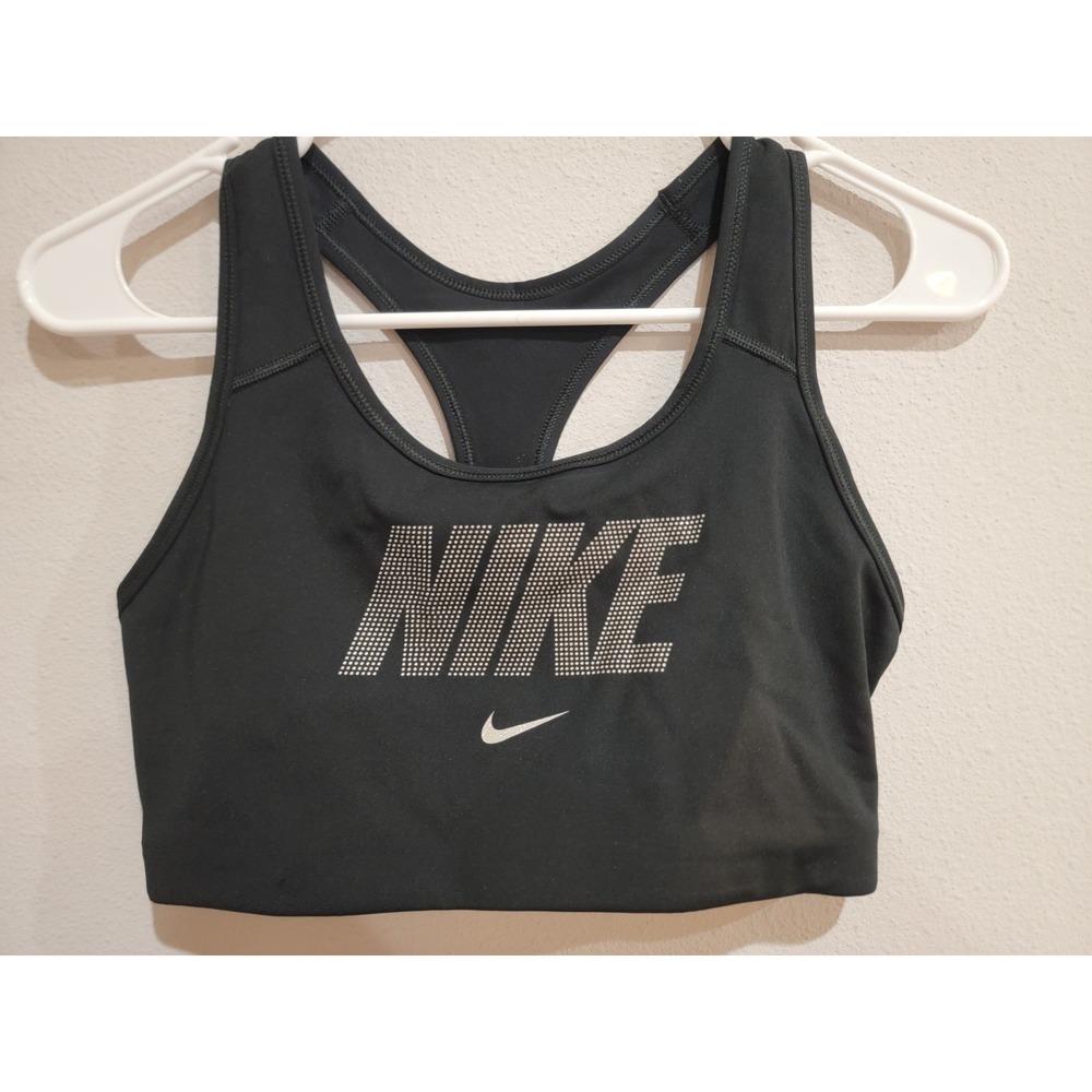 Nike Womens Dri-Fit Metallic Swoosh Medium-Support Racerback Sports Bra Sz M‎